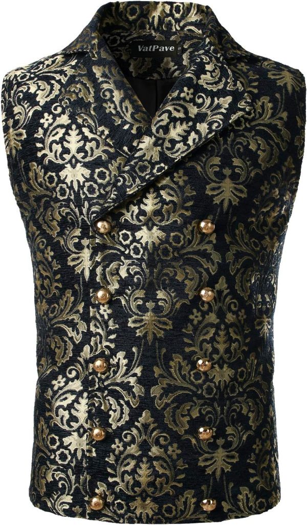 VATPAVE Mens Victorian Double Breasted Vest Gothic Steampunk Waistcoat - Image 26