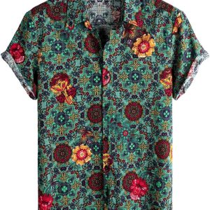 VATPAVE Mens Casual Short Sleeve Button Down Shirts Regular Fit Hawaiian Summer Shirt