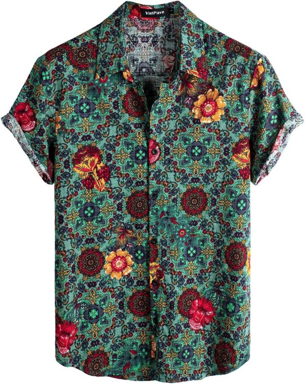 VATPAVE Mens Casual Short Sleeve Button Down Shirts Regular Fit Hawaiian Summer Shirt