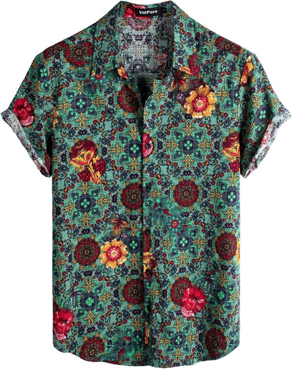 VATPAVE Mens Casual Short Sleeve Button Down Shirts Regular Fit Hawaiian Summer Shirt - Image 7